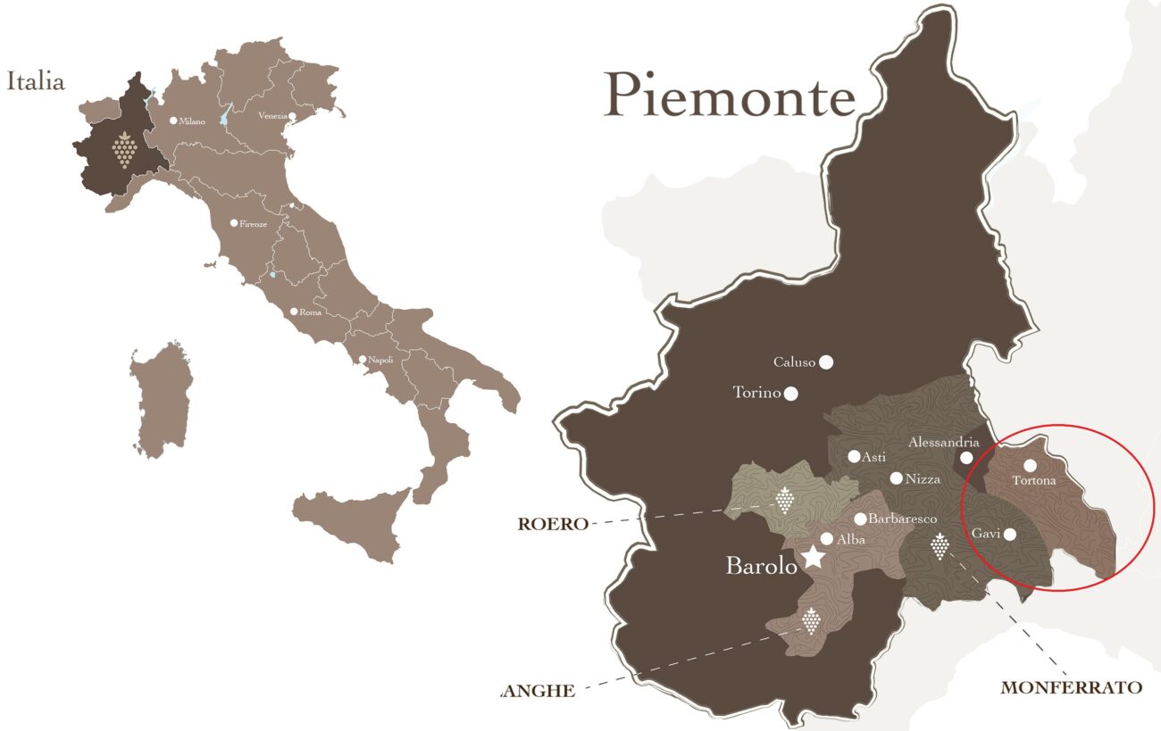 mappa colli tortonesi doc sottozone derthona, terre di libarna, monleale