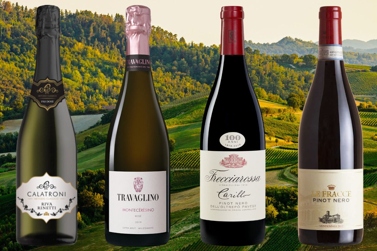 Quattro Pinot nero per capire bene Oltrepò pavese Oltrepò pavese Docg Metodo classico Riva Rinetti Calatroni, Rosé Montecérésino Tenuta Travaglino, Carillo Frecciarossa, Pinot nero riserva Le Fracce