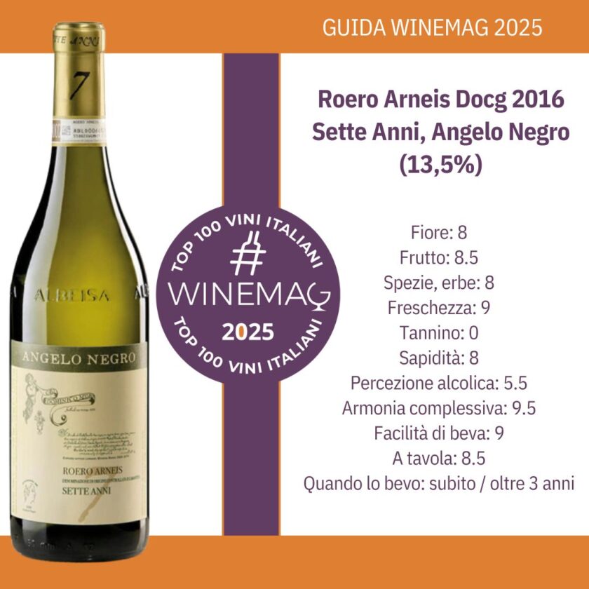 Roero Arneis Docg 2016 Sette Anni, Angelo Negro Dalla Guida Top 100 Migliori Vini italiani 2025 di Winemag